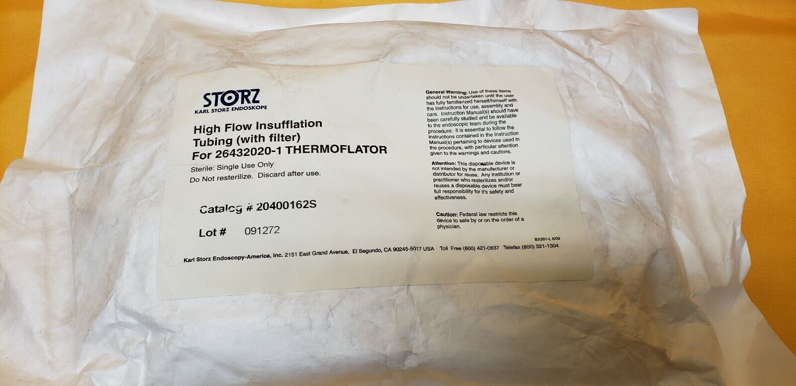 Karl Storz 20400162S High Flow Insufflation Tubing w-Filter for Thermoflator